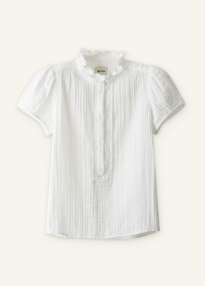 White Straight Cheesecloth Cap-Sleeve Blouse | ME+EM