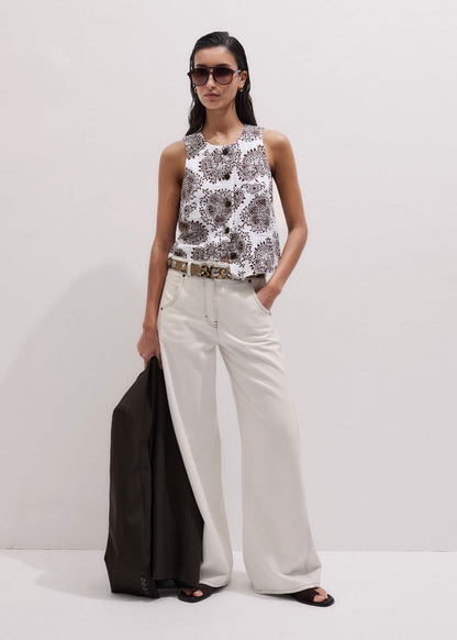 White Cheesecloth Full Bloom Print Short Straight Top | ME+EM