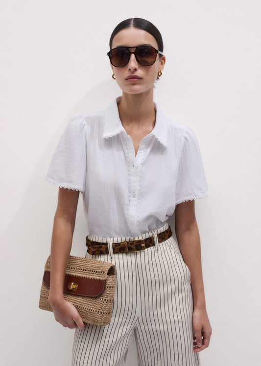 White Cheesecloth Trim Detail Blouse | ME+EM