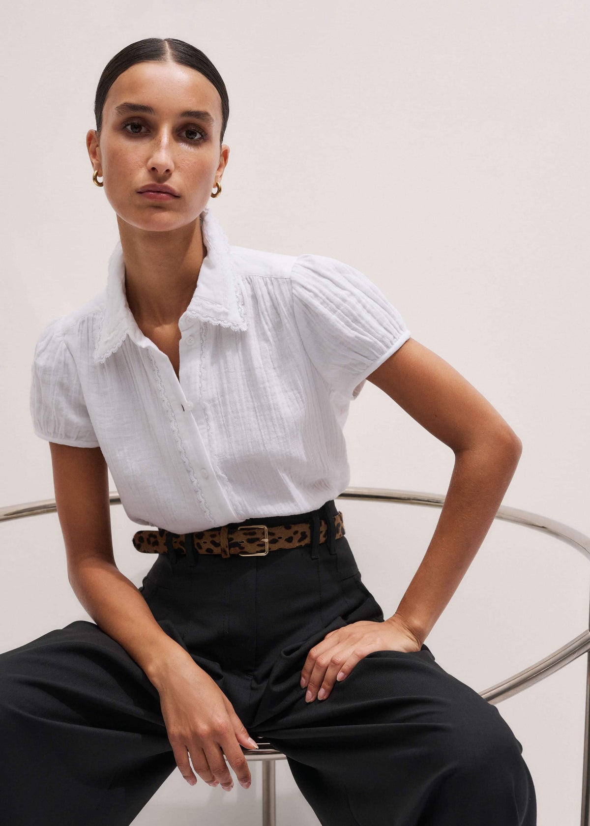 White Cheesecloth Cap-Sleeve Blouse | ME+EM