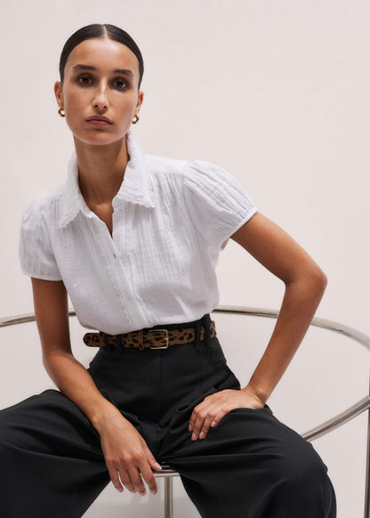 White Cheesecloth Cap-Sleeve Blouse | ME+EM