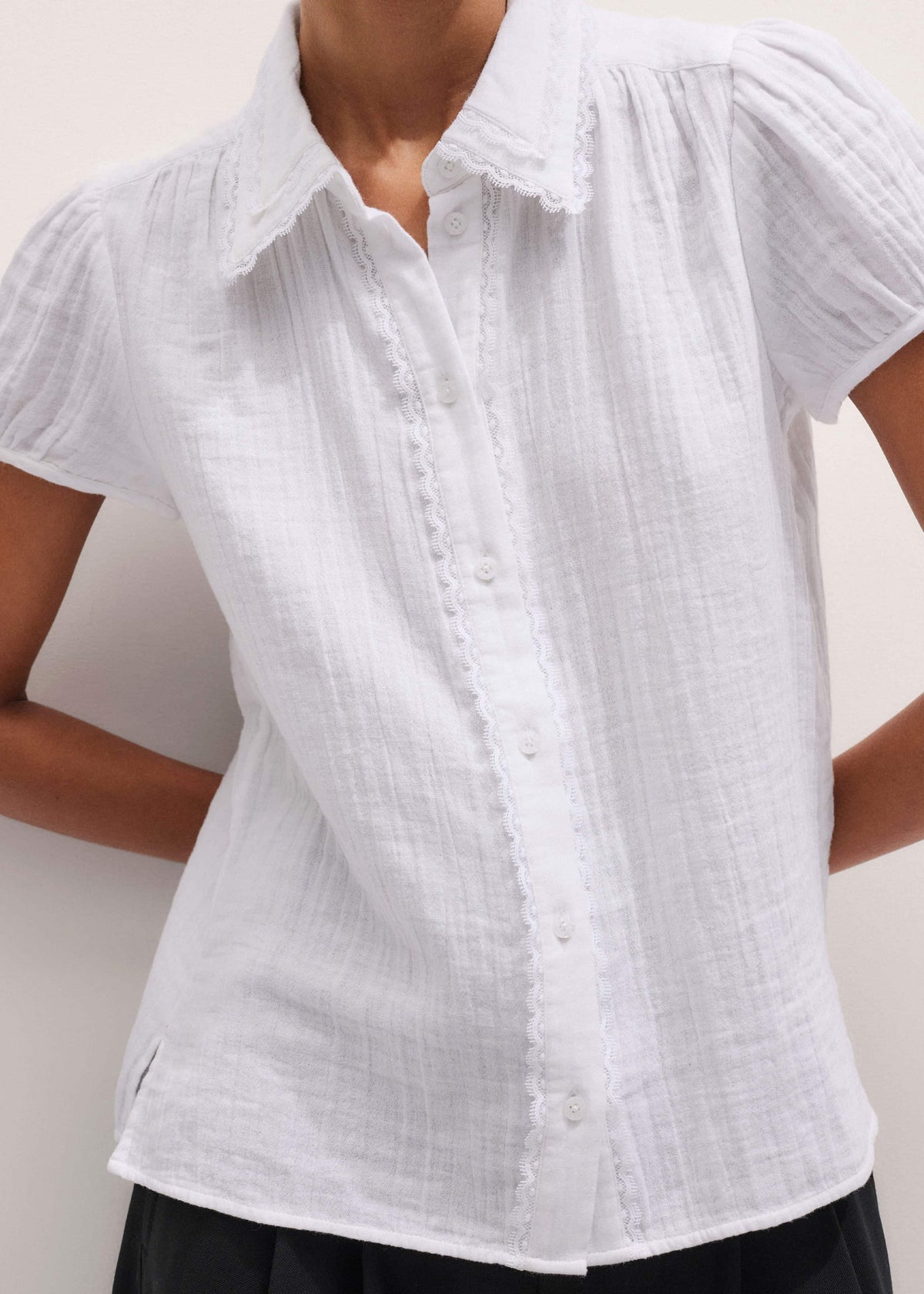 White Cheesecloth Cap-Sleeve Blouse | ME+EM