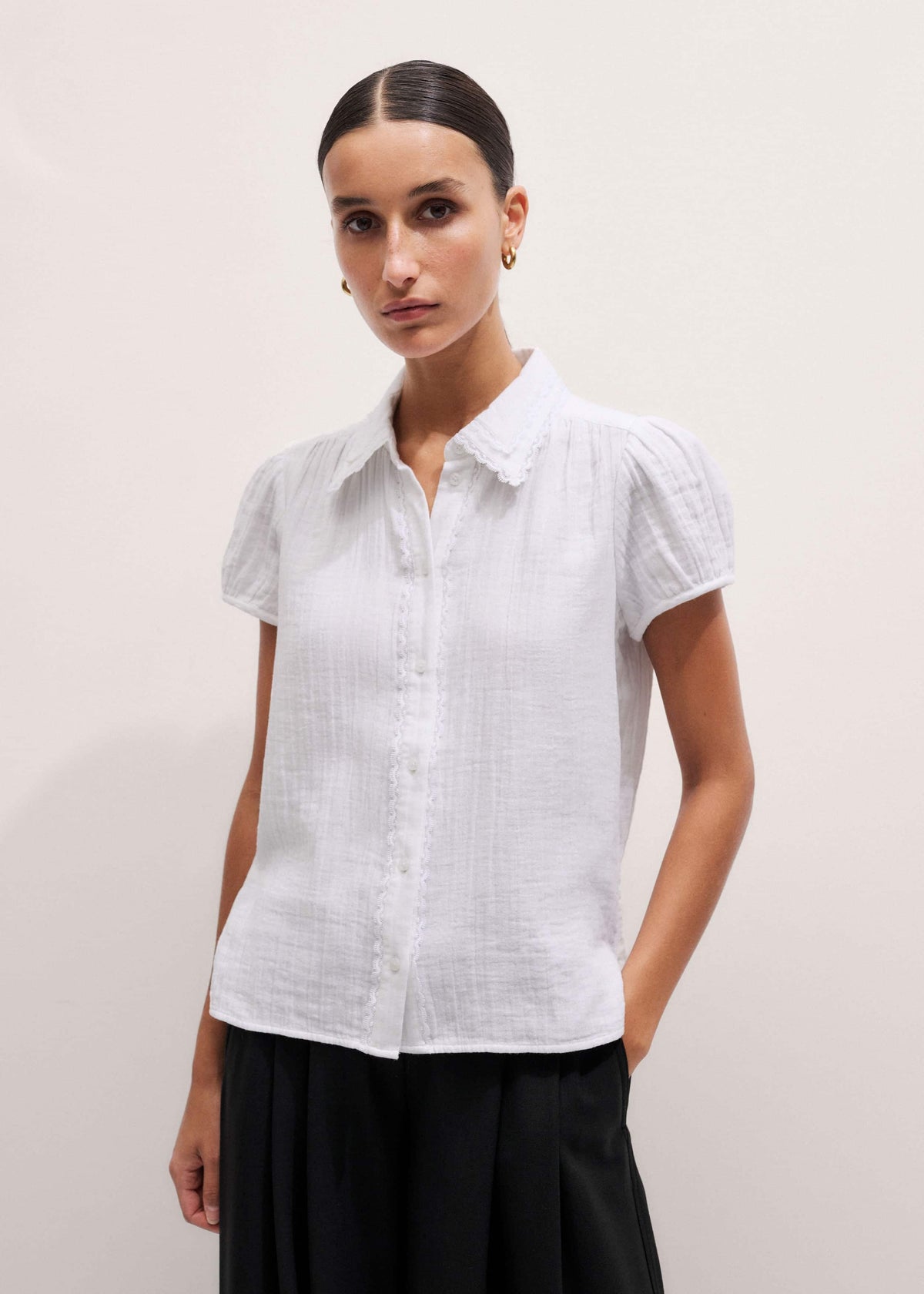 White Cheesecloth Cap-Sleeve Blouse | ME+EM