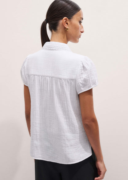White Cheesecloth Cap-Sleeve Blouse | ME+EM