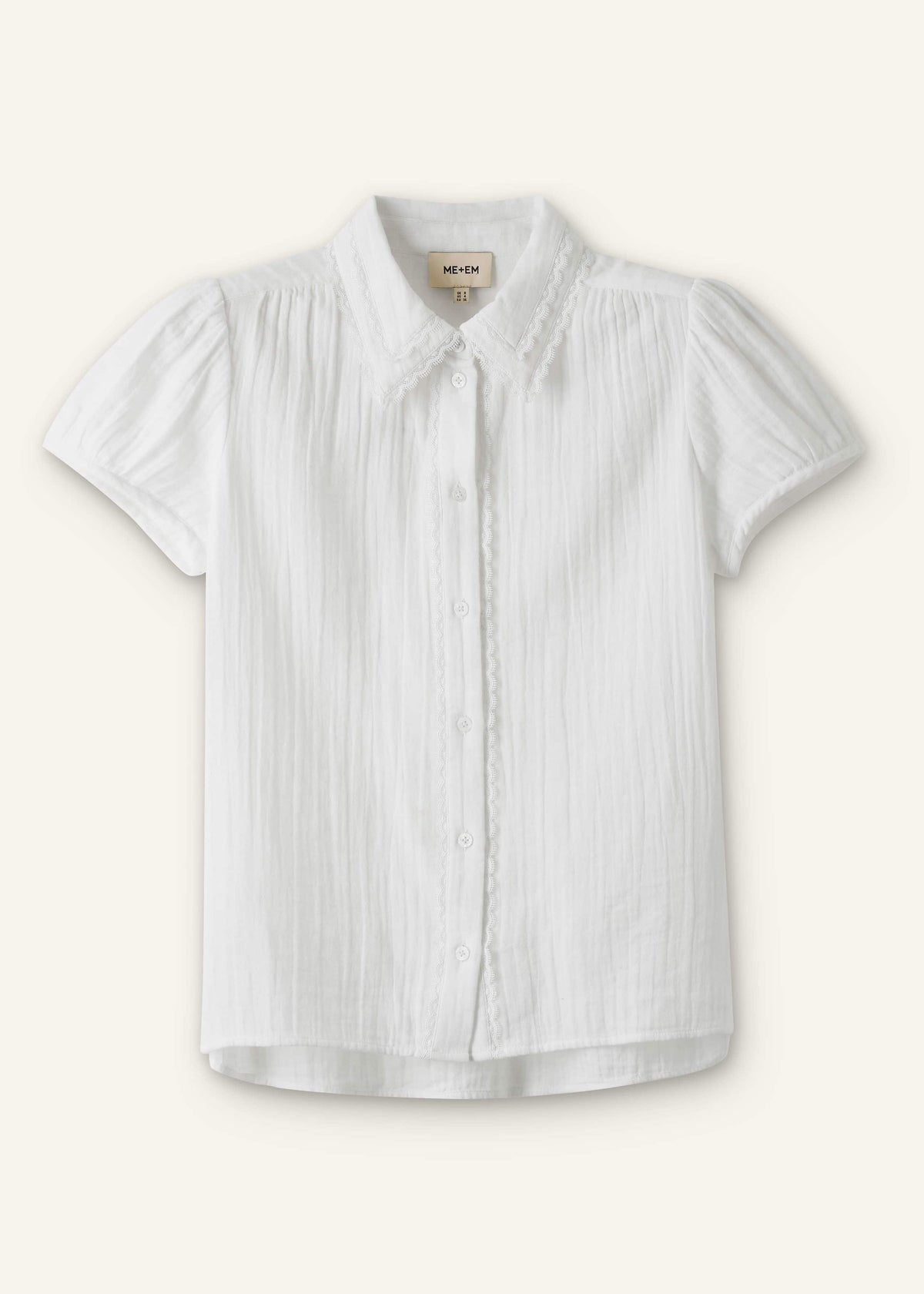 White Cheesecloth Cap-Sleeve Blouse | ME+EM