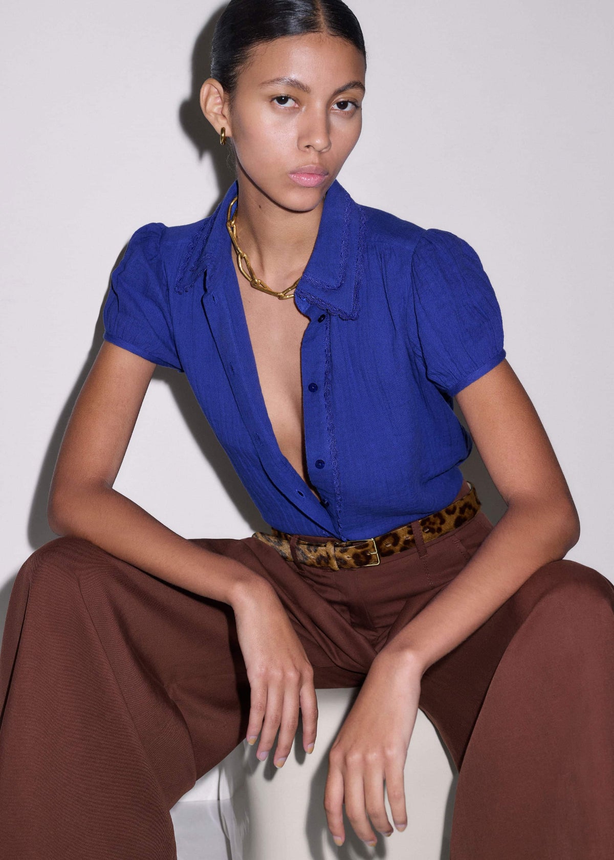 White Cheesecloth Cap-Sleeve Blouse | ME+EM