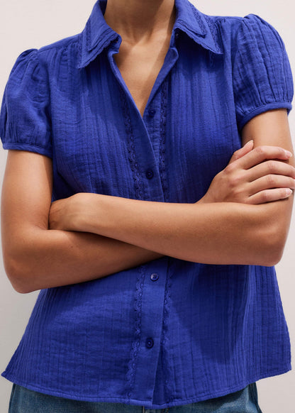 White Cheesecloth Cap-Sleeve Blouse | ME+EM