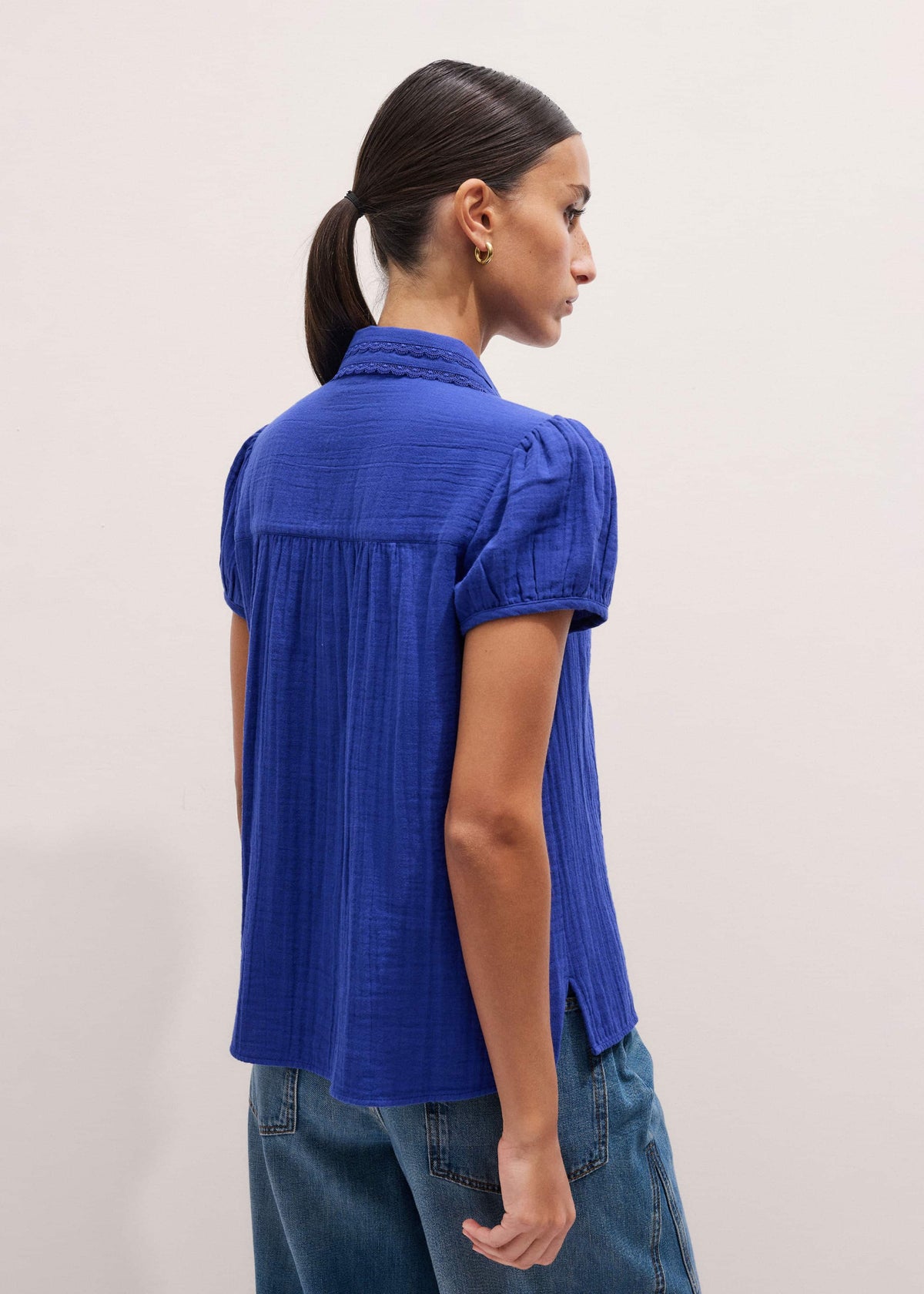 White Cheesecloth Cap-Sleeve Blouse | ME+EM
