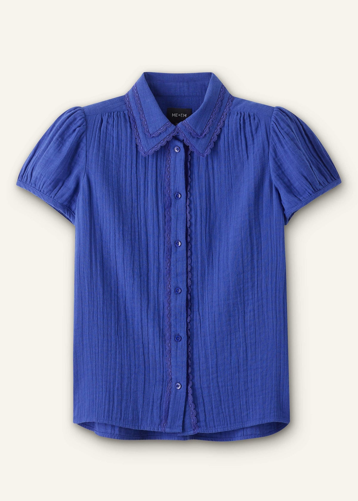 White Cheesecloth Cap-Sleeve Blouse | ME+EM