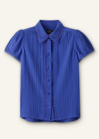 White Cheesecloth Cap-Sleeve Blouse | ME+EM