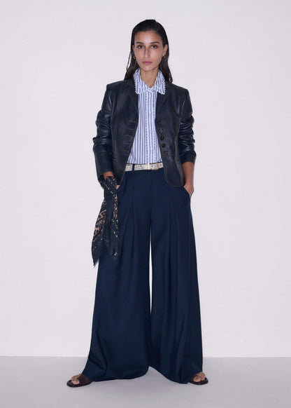 Navy Cheesecloth Stripe Cap-Sleeve Blouse | ME+EM