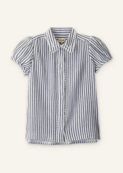 Navy Cheesecloth Stripe Cap-Sleeve Blouse | ME+EM