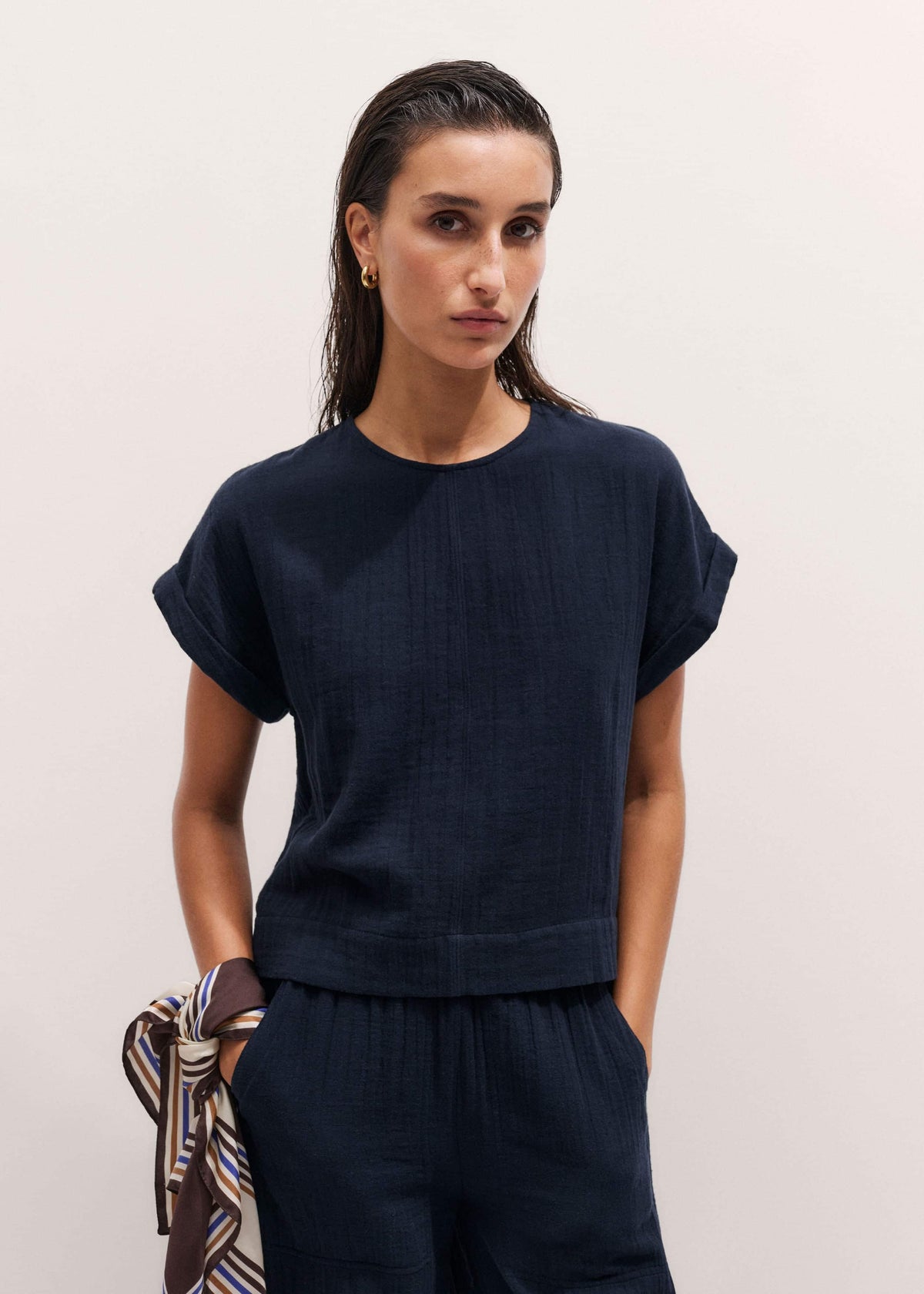 Navy Cheesecloth T-Shirt | ME+EM