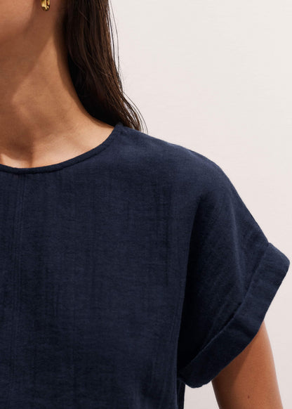 Navy Cheesecloth T-Shirt | ME+EM
