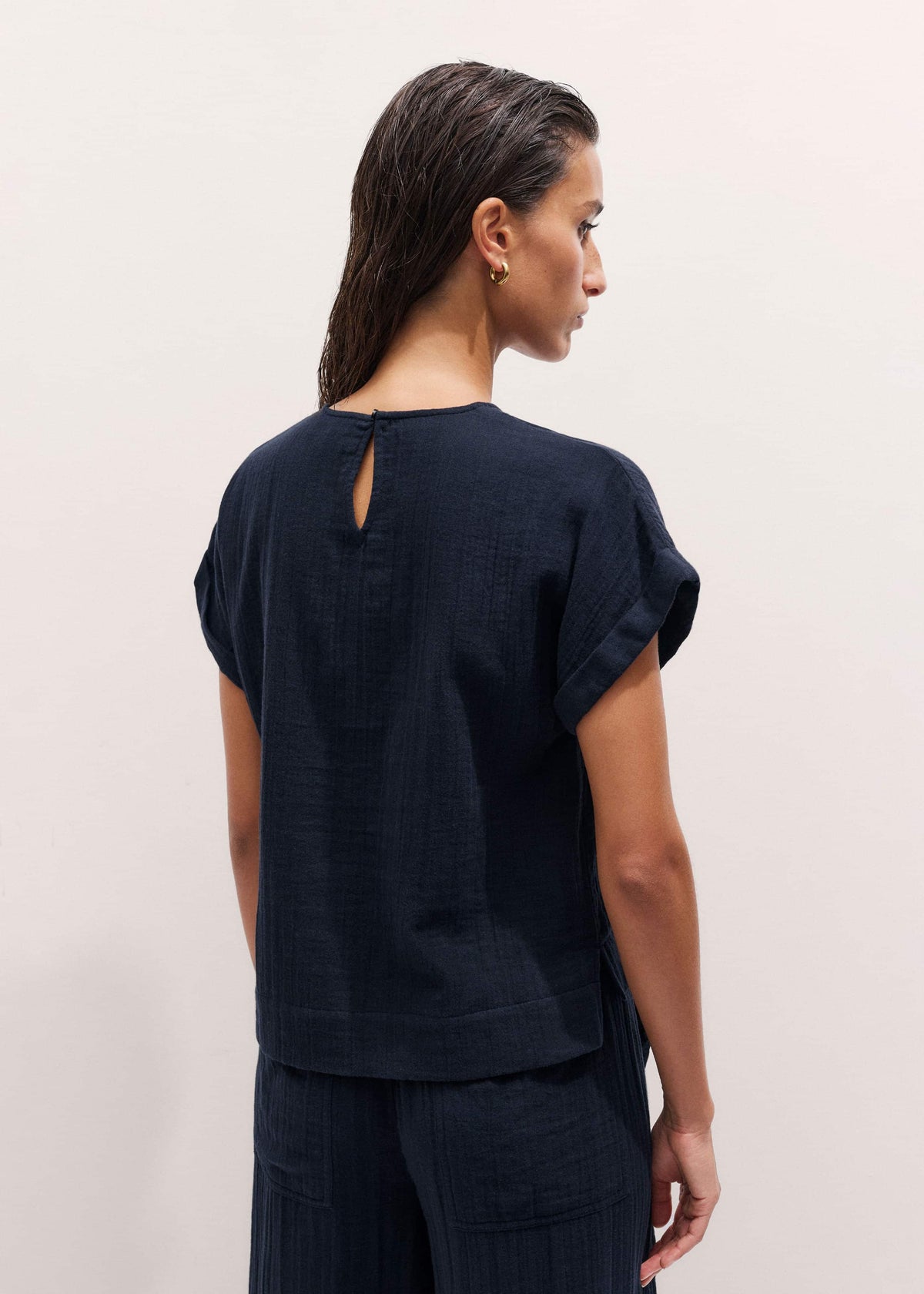 Navy Cheesecloth T-Shirt | ME+EM