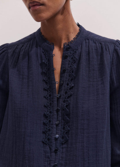 Navy Cheesecloth Intricate Detail Blouse | ME+EM