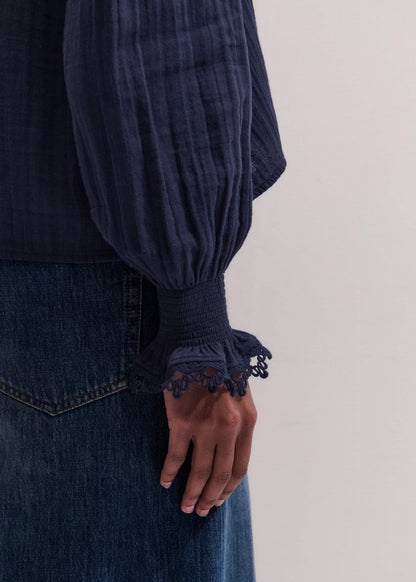 Navy Cheesecloth Intricate Detail Blouse | ME+EM