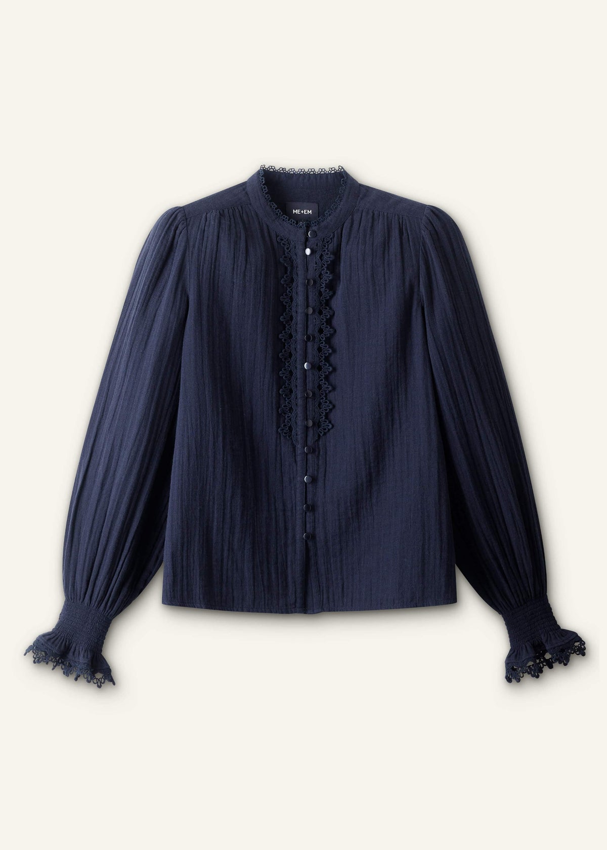 Navy Cheesecloth Intricate Detail Blouse | ME+EM