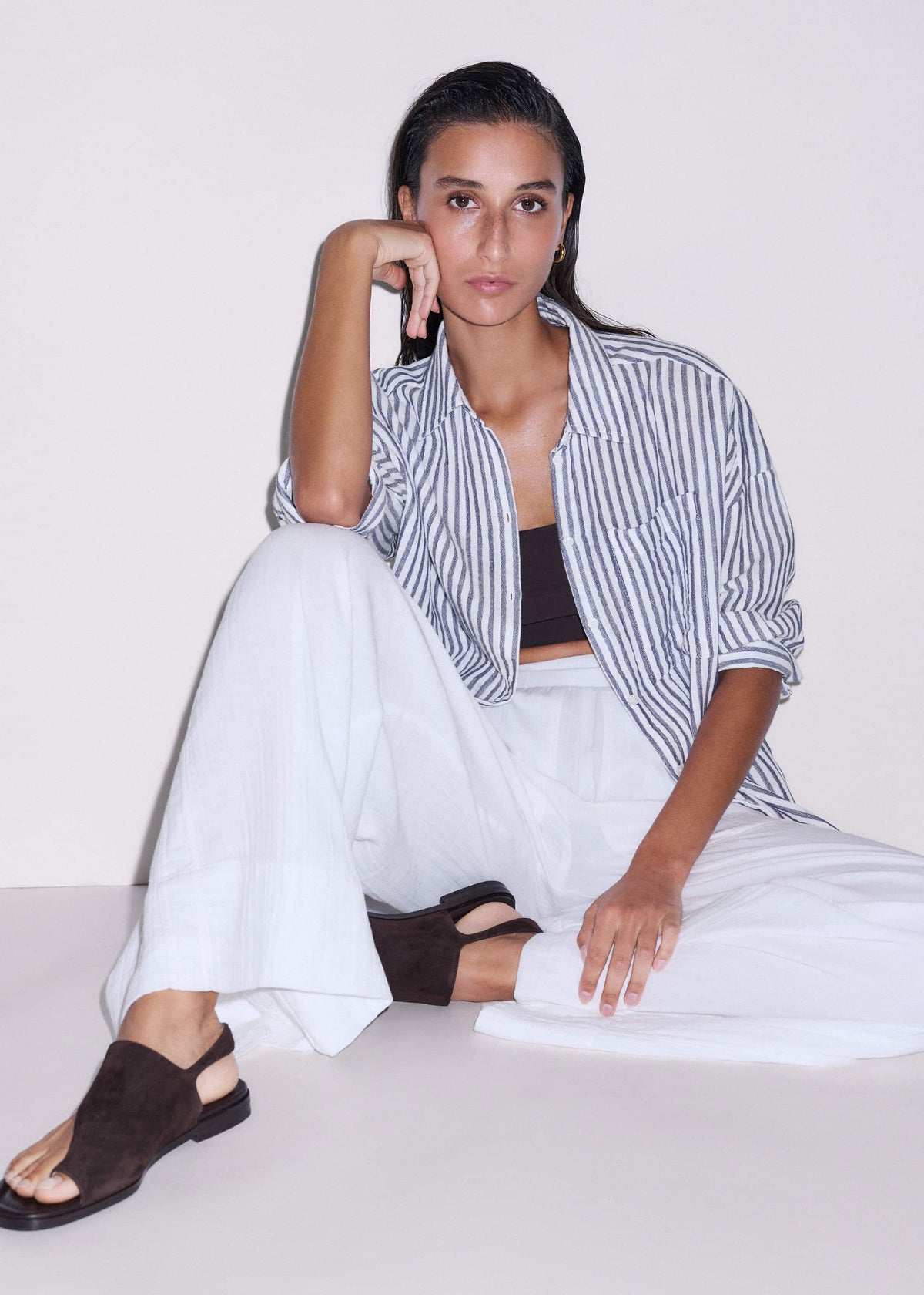 Navy Cheesecloth Relaxed Stripe Shirt | ME+EM