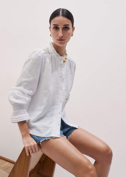 White Cheesecloth Pleat Detail Blouse | ME+EM