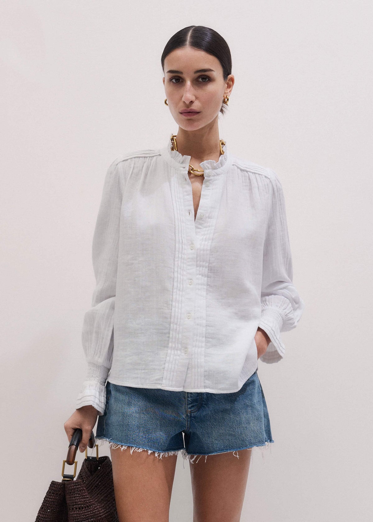 White Cheesecloth Pleat Detail Blouse | ME+EM
