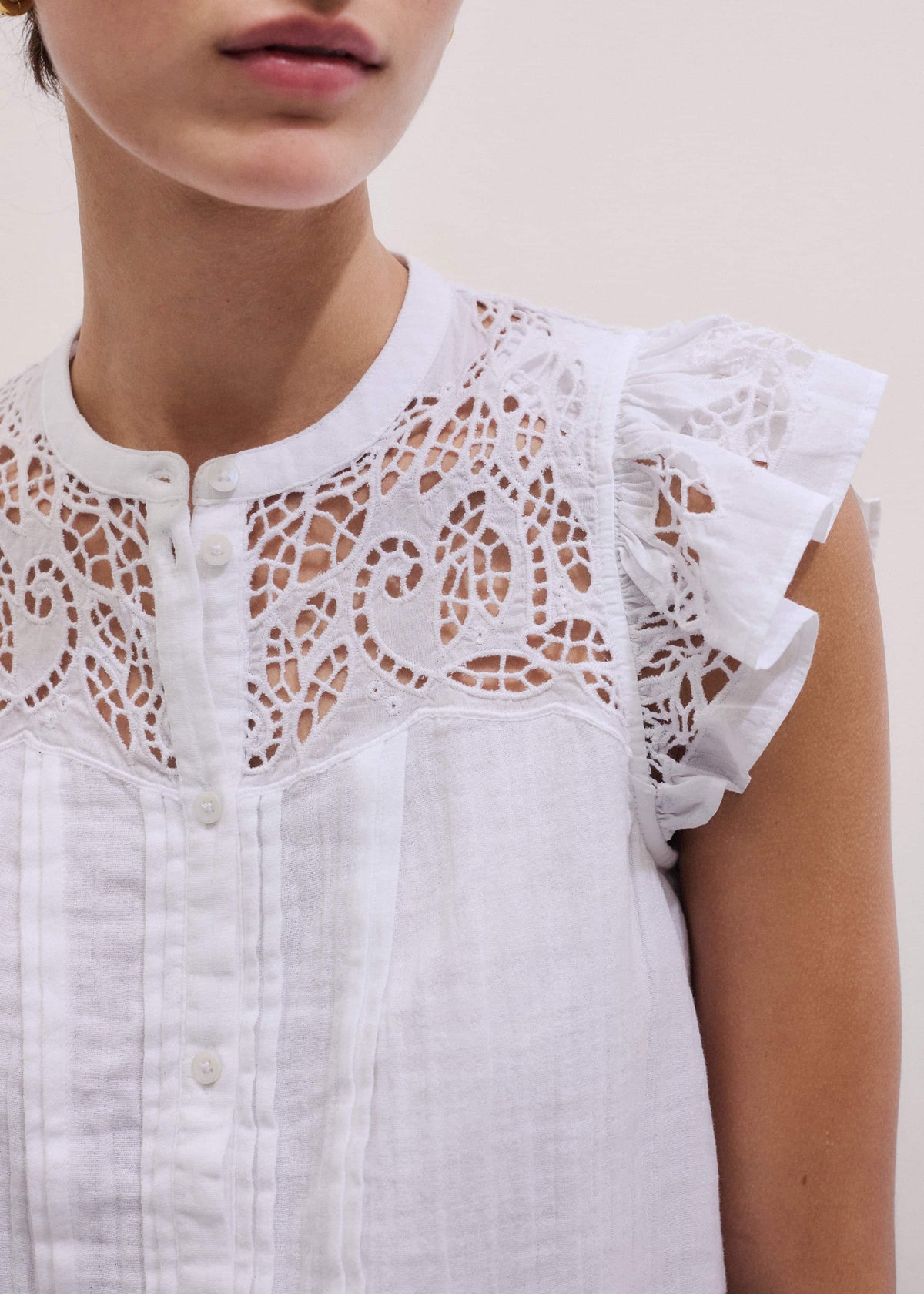 White Cheesecloth Embroidered Swing Top | ME+EM