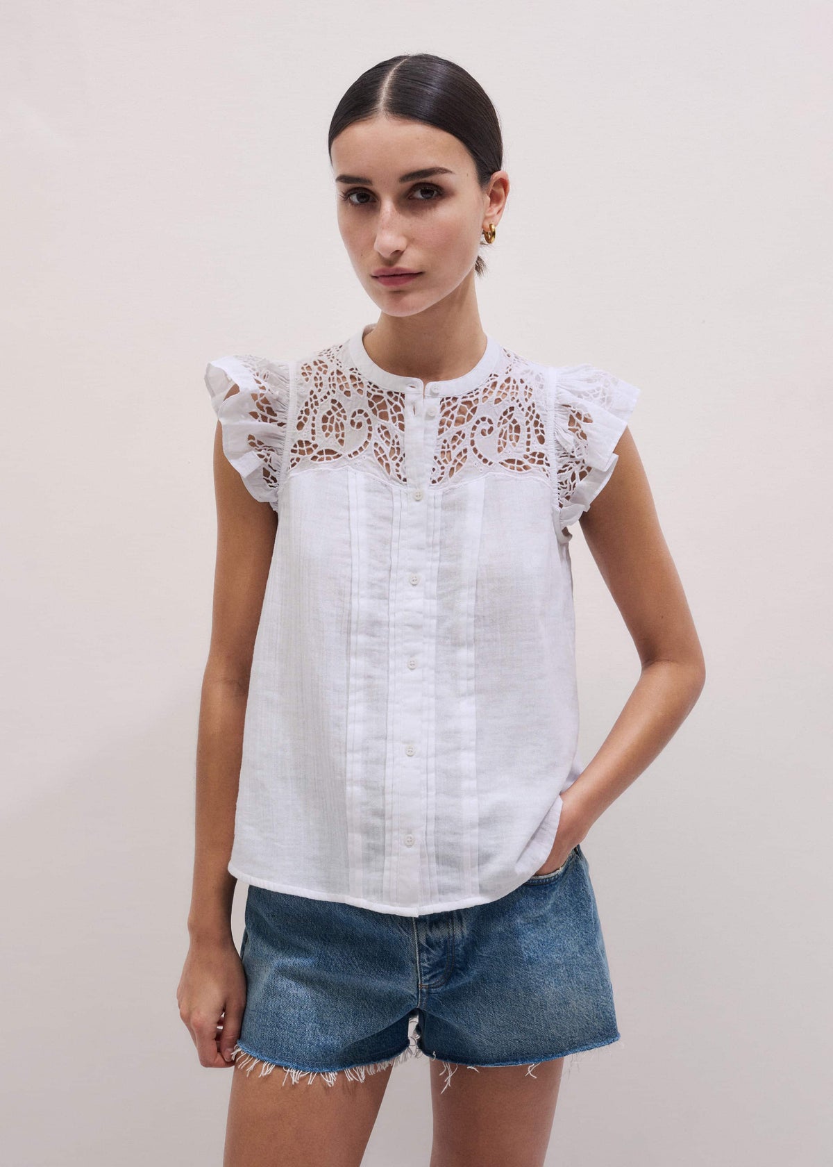 White Cheesecloth Embroidered Swing Top | ME+EM