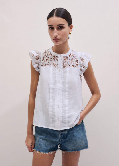 White Cheesecloth Embroidered Swing Top | ME+EM