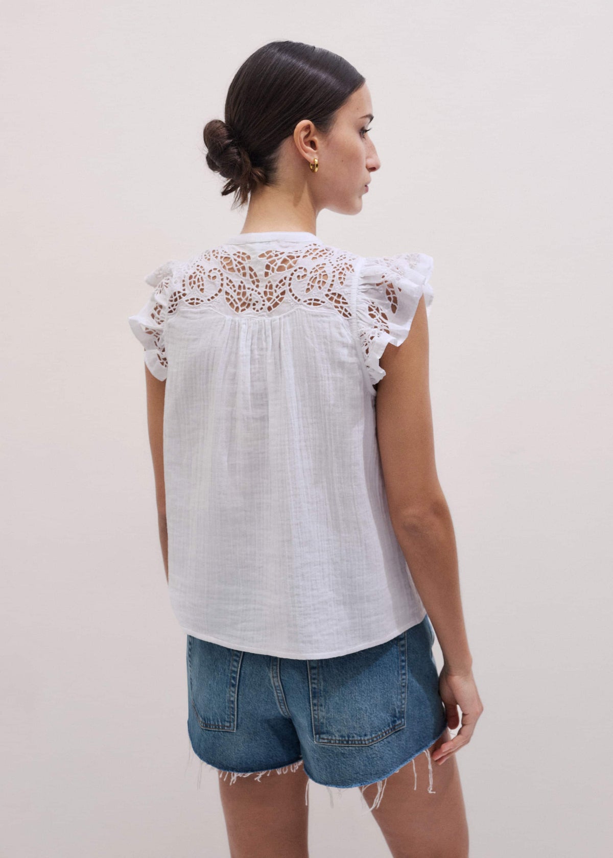 White Cheesecloth Embroidered Swing Top | ME+EM