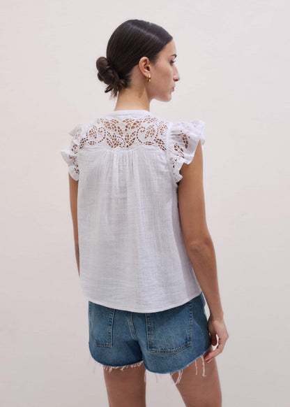 White Cheesecloth Embroidered Swing Top | ME+EM