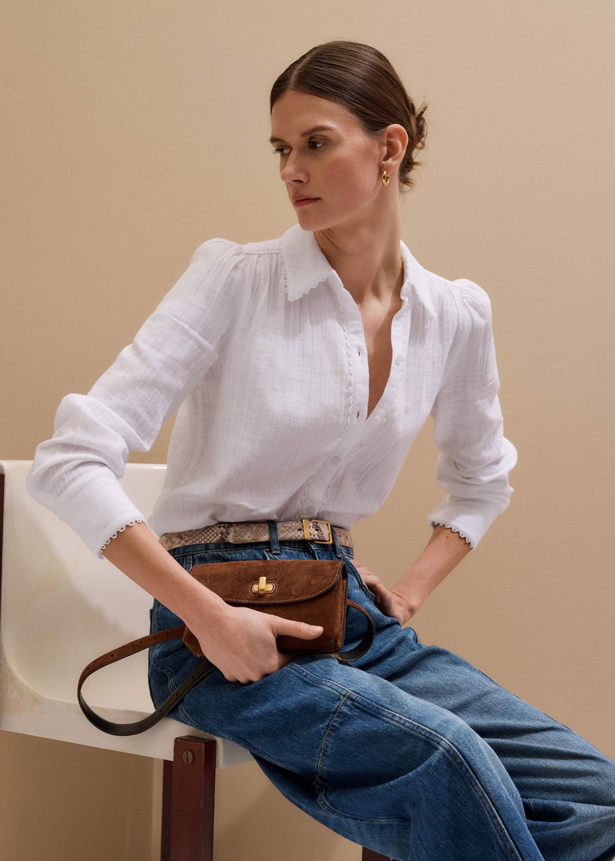 White Cheesecloth Trim Detail Shirt | ME+EM