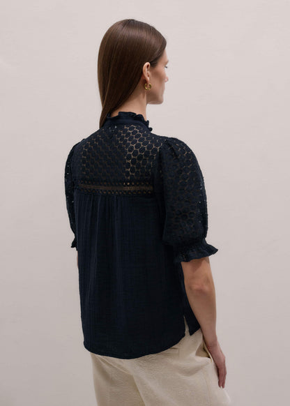 Navy Cheesecloth AM-PM Summer Blouse | ME+EM
