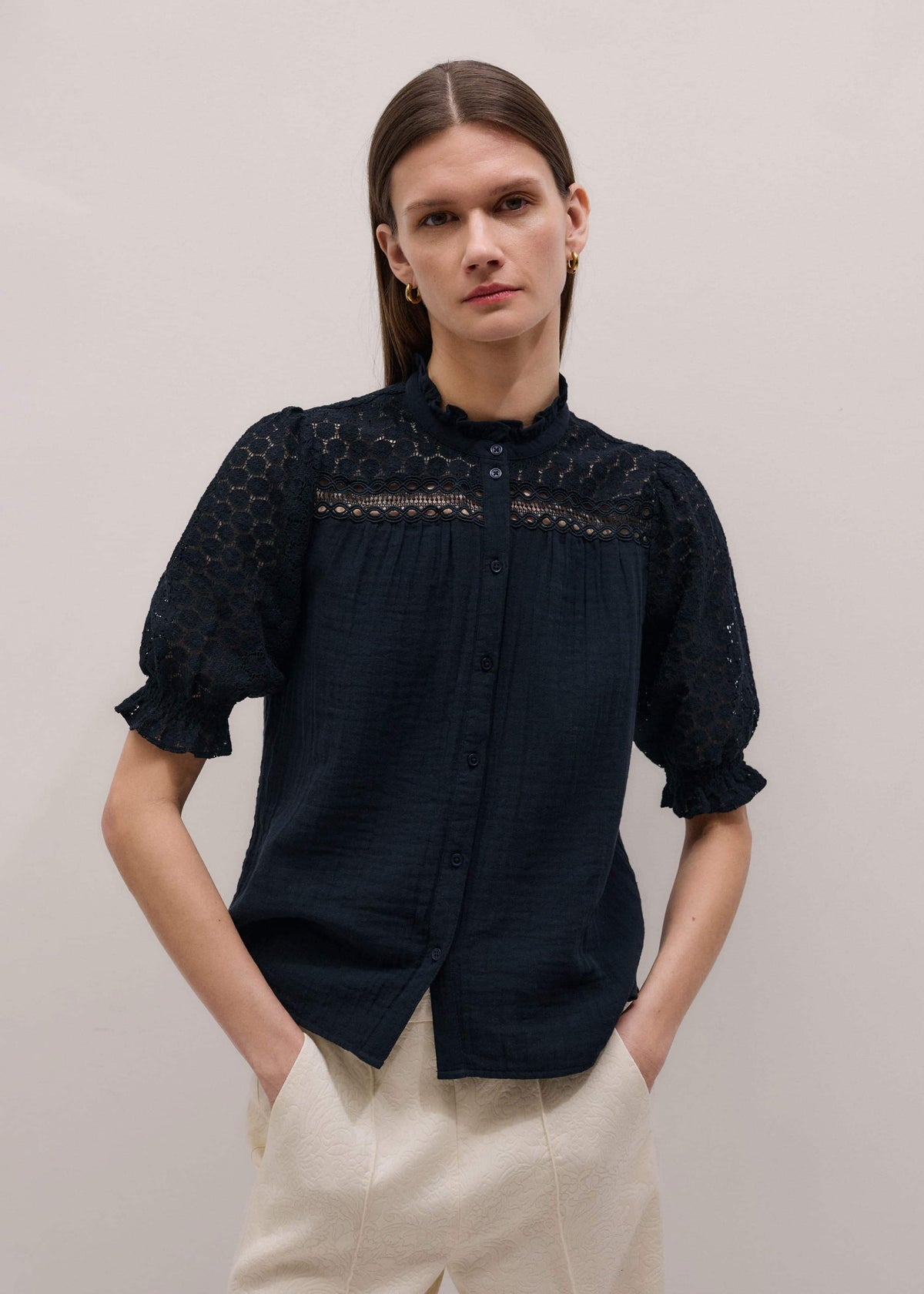 Navy Cheesecloth AM-PM Summer Blouse | ME+EM