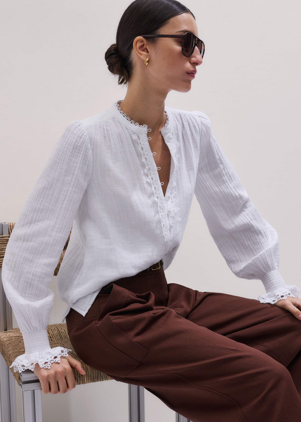 White Cheesecloth Intricate Detail Blouse | ME+EM
