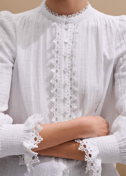 White Cheesecloth Intricate Detail Blouse | ME+EM