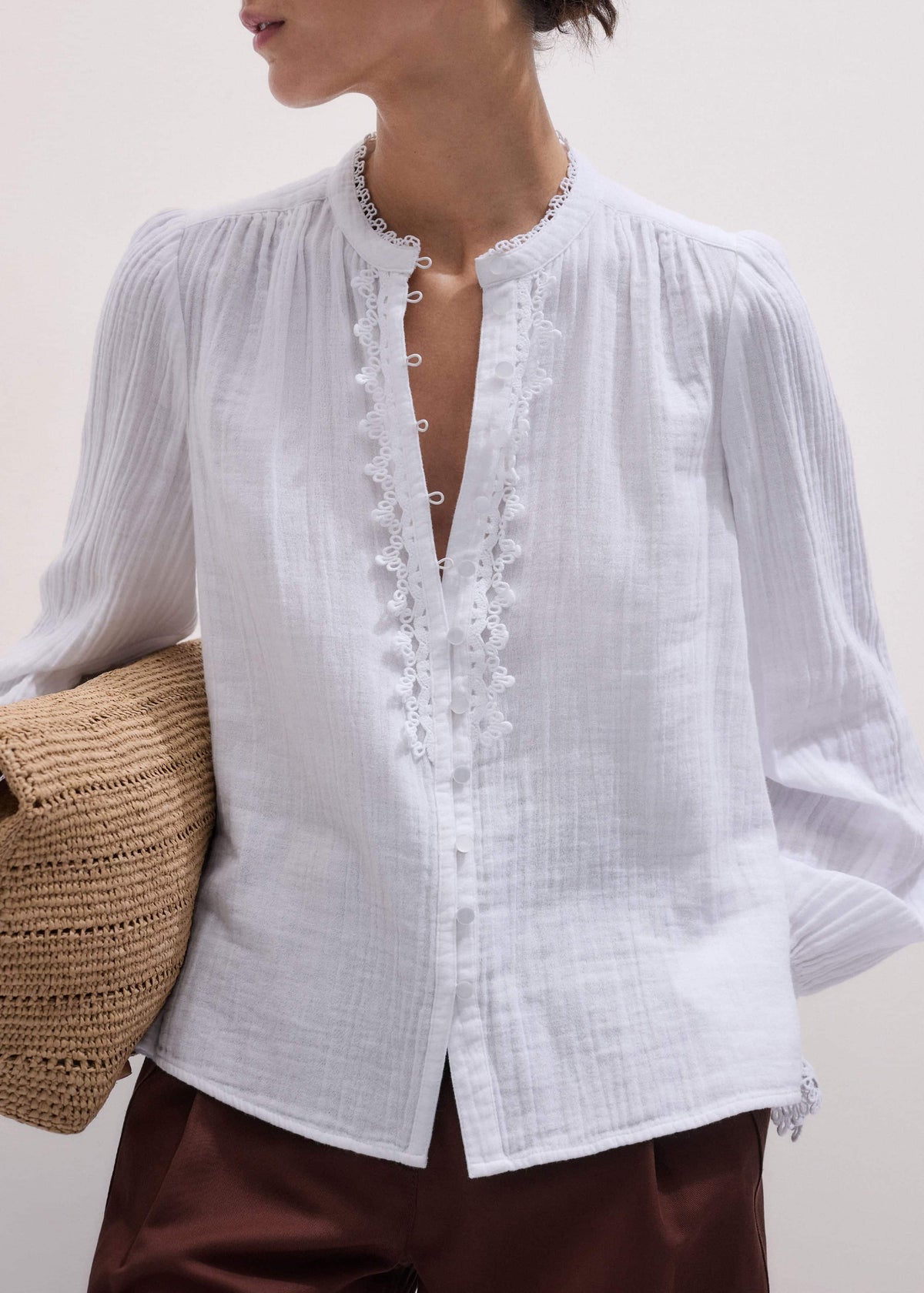White Cheesecloth Intricate Detail Blouse | ME+EM