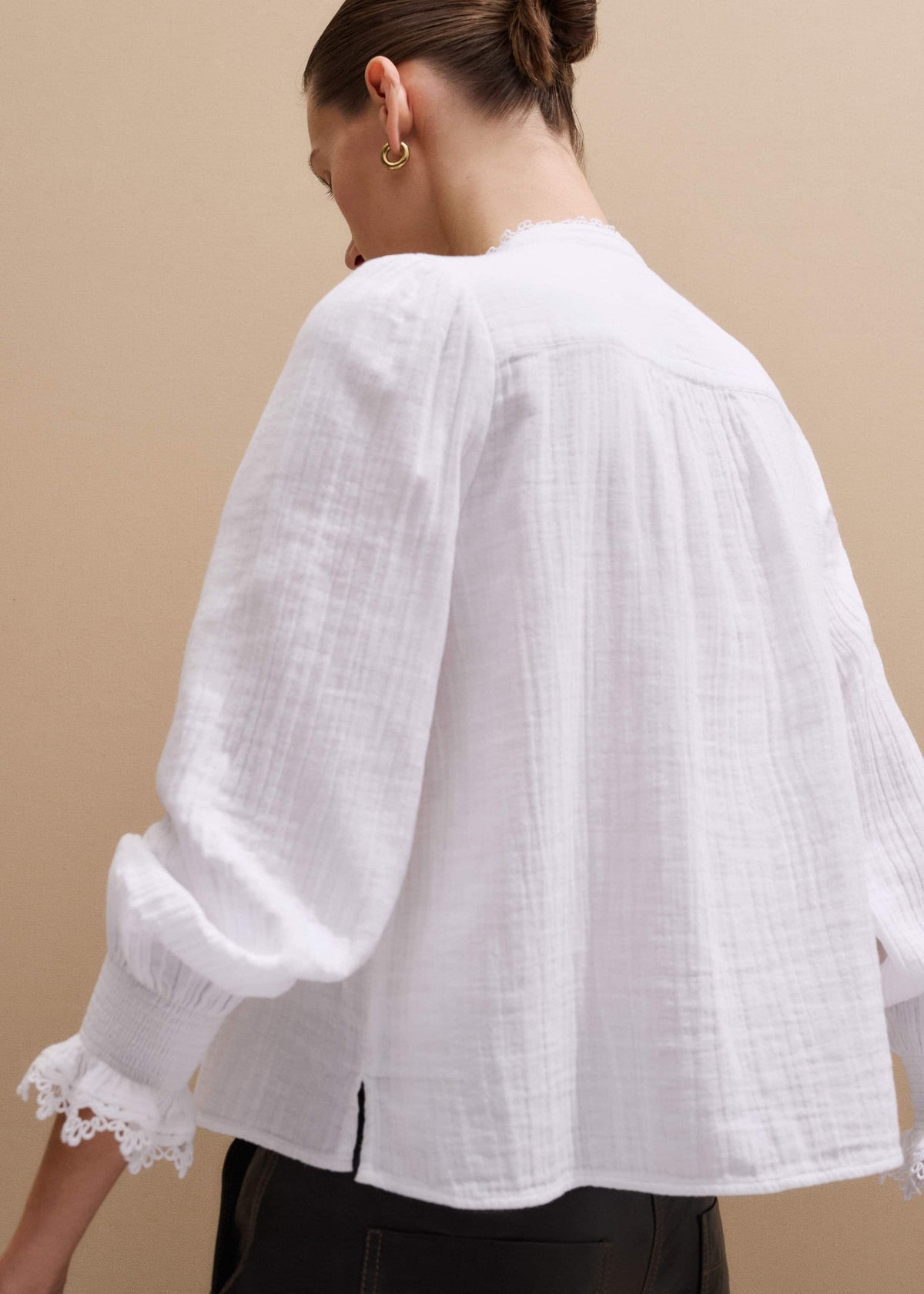 White Cheesecloth Intricate Detail Blouse | ME+EM