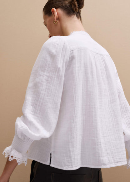 White Cheesecloth Intricate Detail Blouse | ME+EM