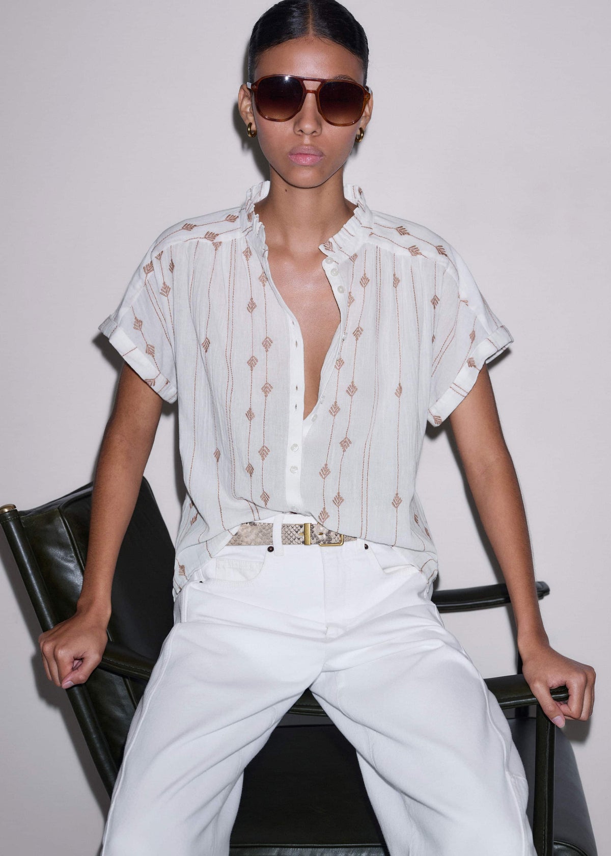 White Turn-Up Cuff Blouse | ME+EM