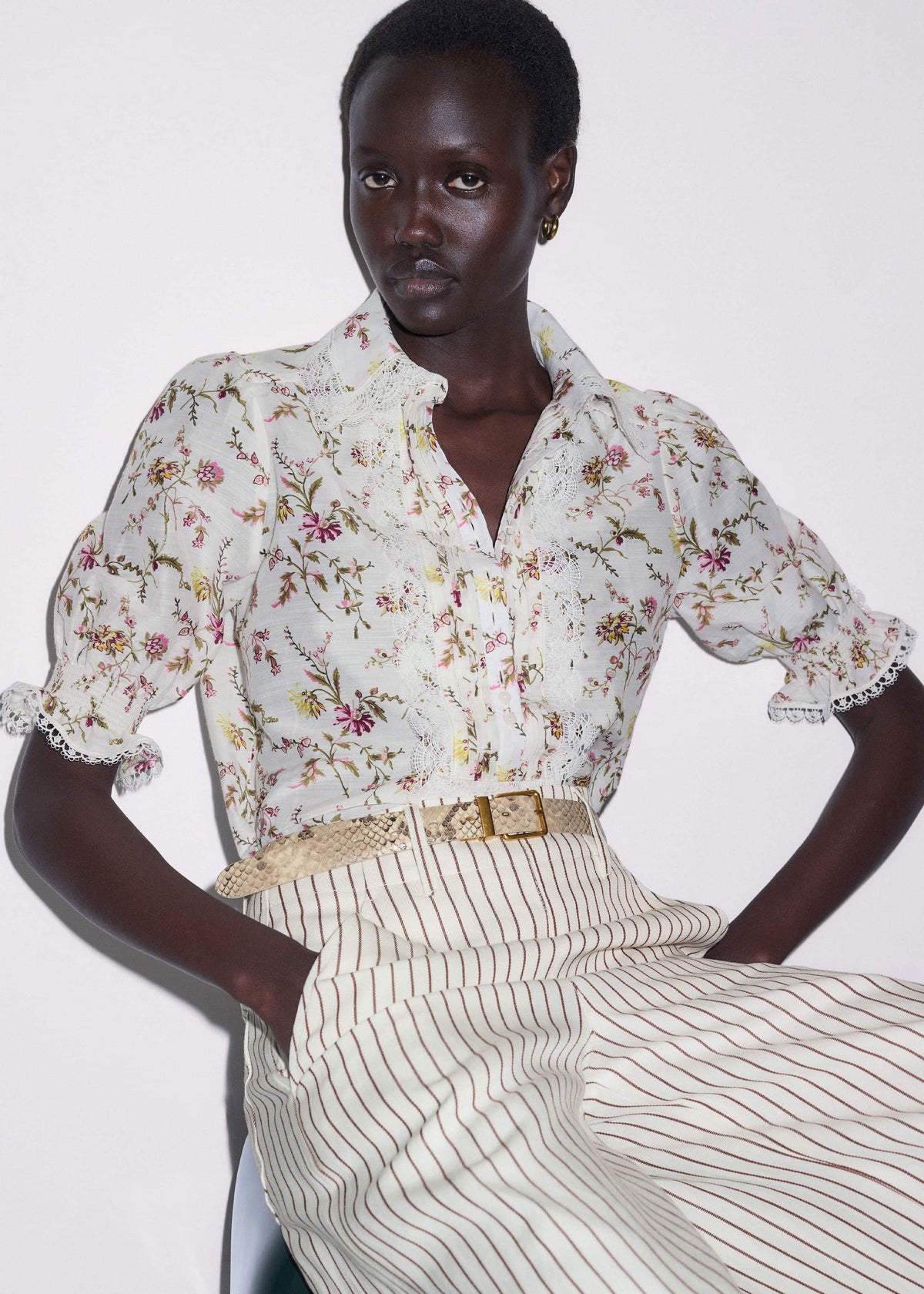 Cream Silk Cotton Wild Spring Floral Print Blouse | ME+EM