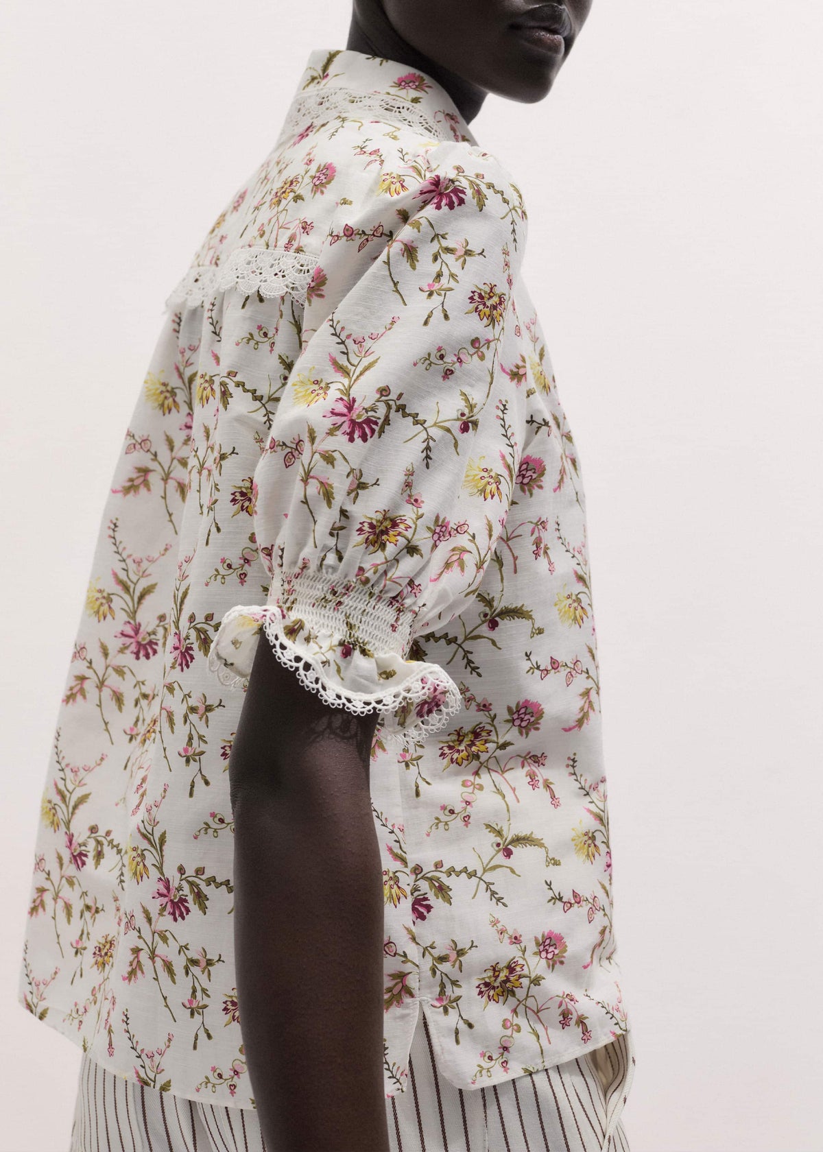 Cream Silk Cotton Wild Spring Floral Print Blouse | ME+EM