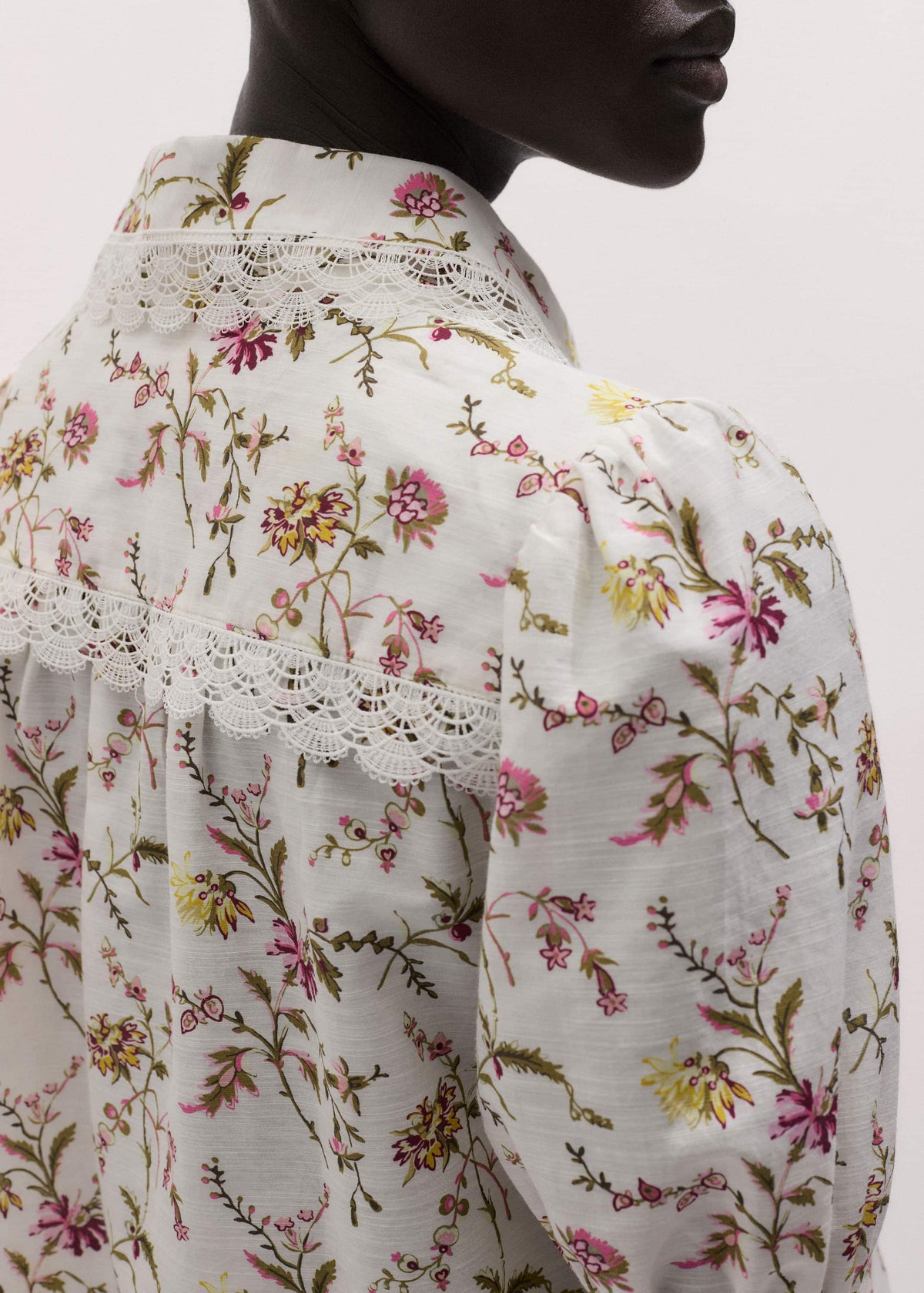 Cream Silk Cotton Wild Spring Floral Print Blouse | ME+EM