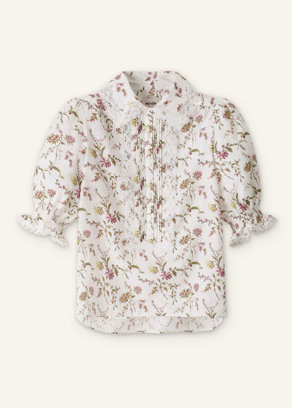 Cream Silk Cotton Wild Spring Floral Print Blouse | ME+EM