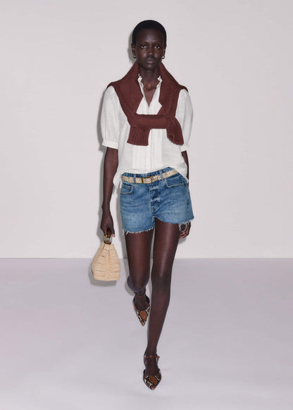 White Silk + Cotton Pintuck Detail Straight Blouse | ME+EM
