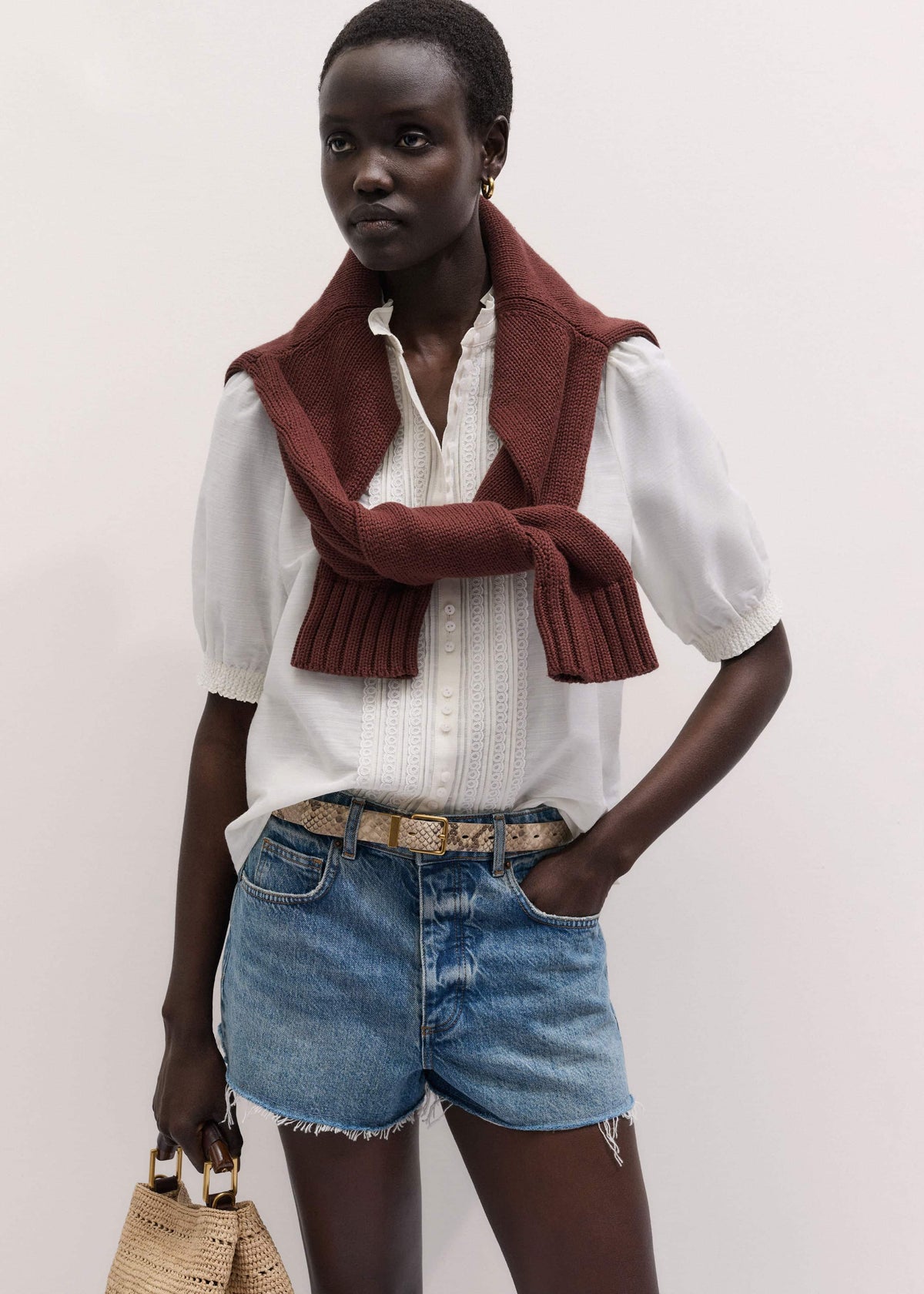 White Silk + Cotton Pintuck Detail Straight Blouse | ME+EM