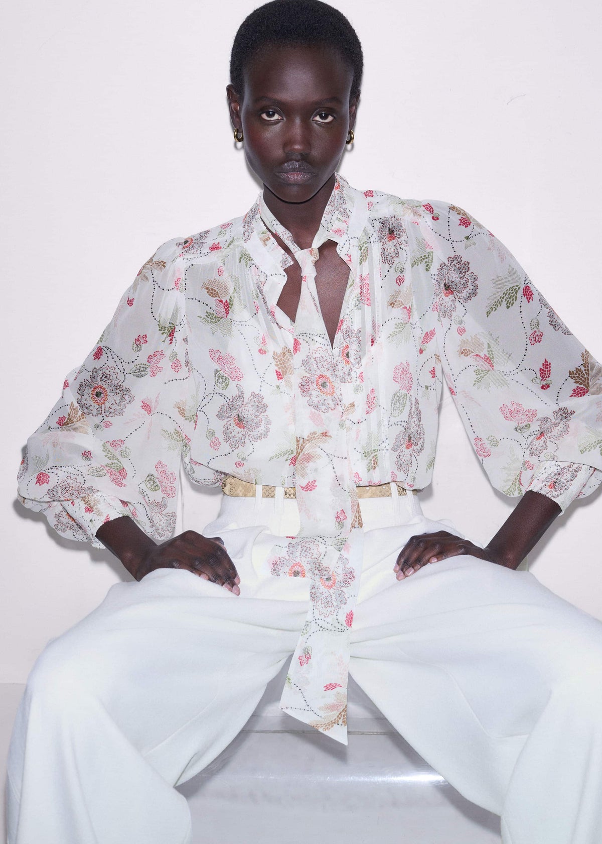 Cream Silk Balloon Sleeve Blouse | ME+EM