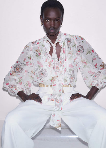 Cream Silk Balloon Sleeve Blouse | ME+EM