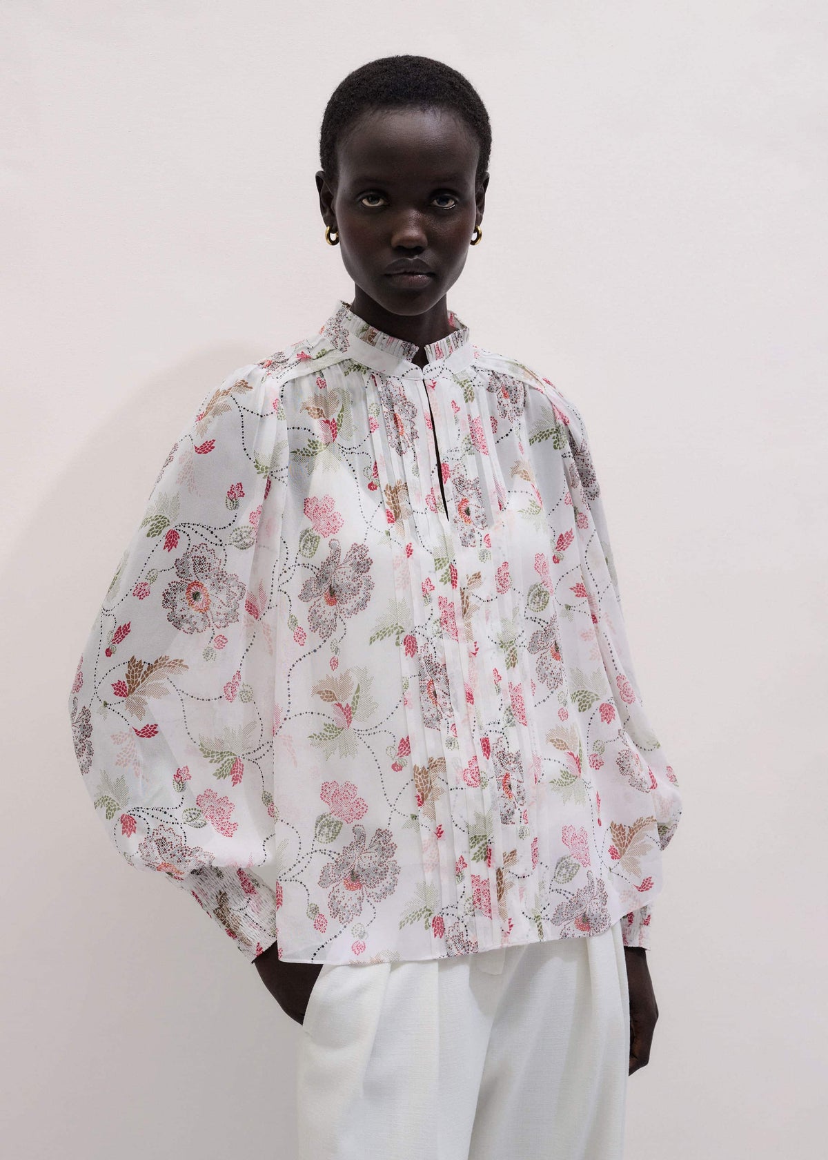 Cream Silk Balloon Sleeve Blouse | ME+EM