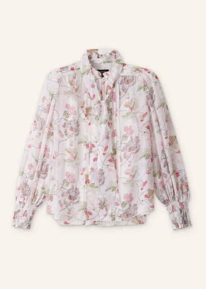 Cream Silk Balloon Sleeve Blouse | ME+EM