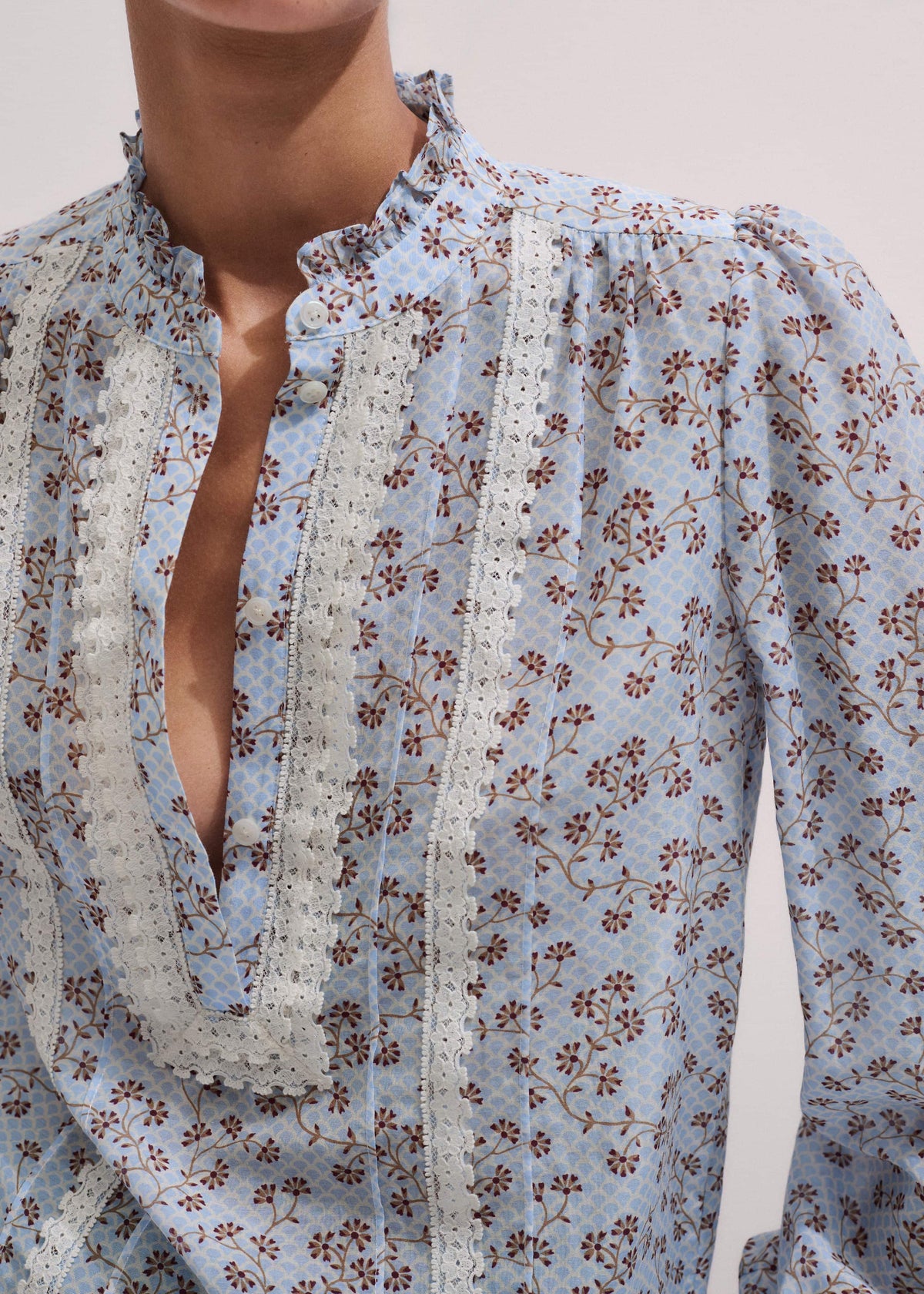 Blue Scallop Daisy Print Trim Detail Blouse + Tie | ME+EM